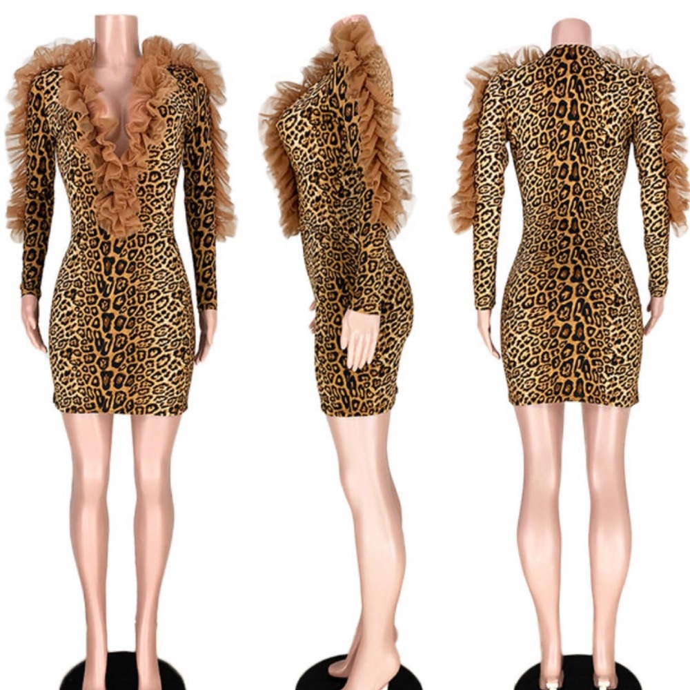 Cheetah Long Sleeve Party Dress - Picture 2 of 5